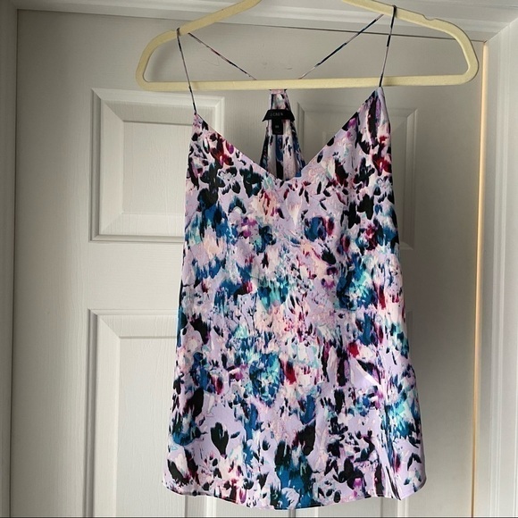 𝅺j Crew Silk Purple Watercolor Tank Top Slip Top size 00 - Picture 1 of 6